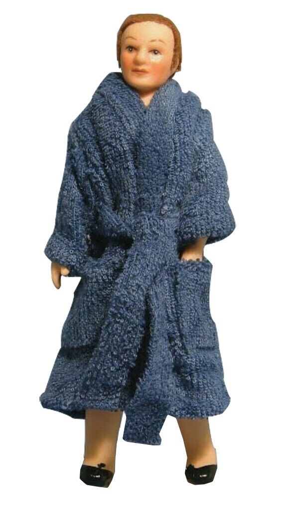 Man Doll In Blue Bath Robe, Dolls House Miniature, Bathtime 1.12 Scale