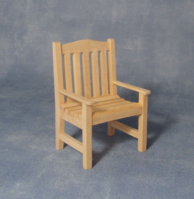 Plain Wood Garden Chair, Miniature Dolls House Garden Accessory.Wooden Furniture