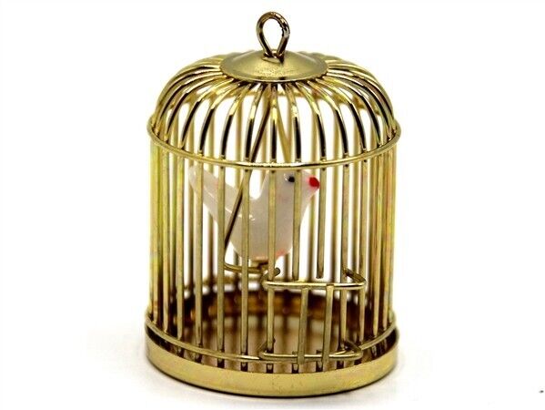 Golden Birdcage With Bird, Dolls House Miniature 1.12 Scale Bird