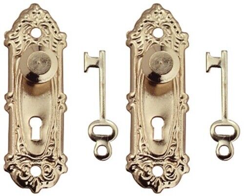 Opryland Door Handles In Gold With Keys, Dolls House Miniatures
