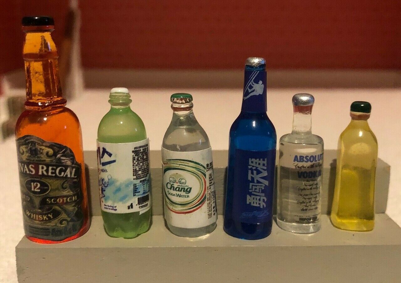 12 Mixed Bottles, Dolls House Miniature Food Kitchen Accessory 1.12 Scale, Beers