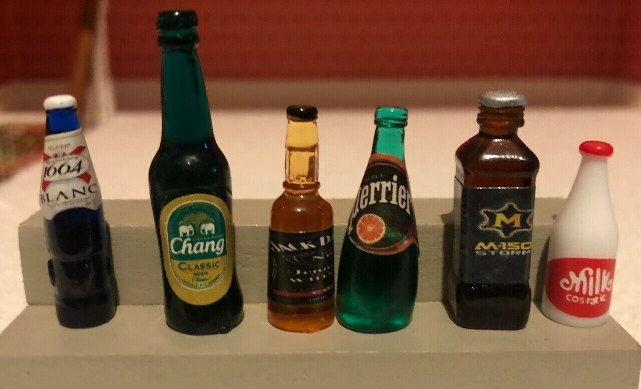 12 Mixed Bottles, Dolls House Miniature Food Kitchen Accessory 1.12 Scale, Beers