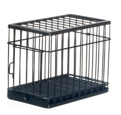 Large Black Metal Dog / Pet Cage With Opening Door, Dolls House Miniature