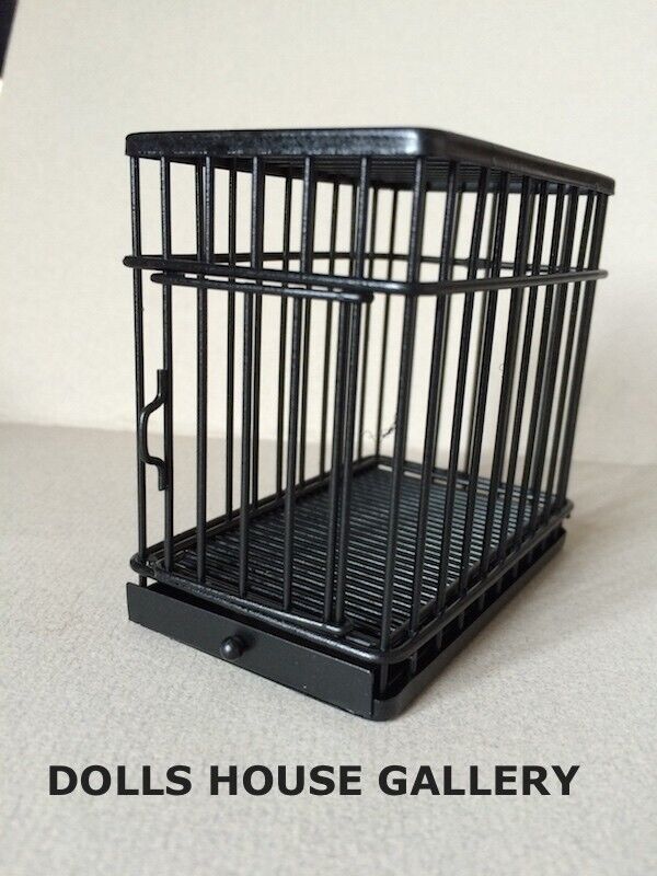 Large Black Metal Dog / Pet Cage With Opening Door, Dolls House Miniature