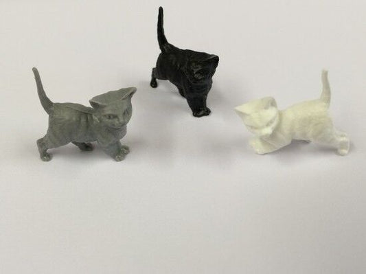 Pack of Three Tiny Plastic Kittens, Doll House Miniature Pets & Animals