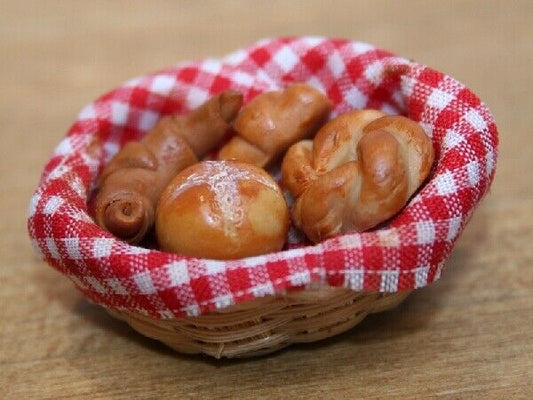 Basket of Croissants, Dolls House Miniature, Food Drink 1.12 Scale