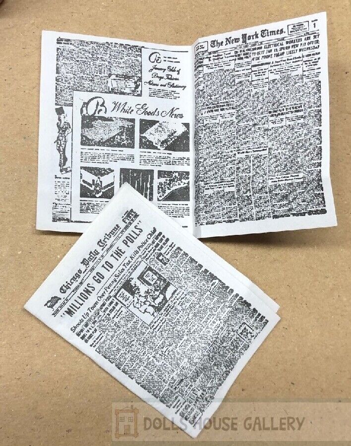 2 Newspapers, Miniature Dolls House, 1.12 Scale Accessory