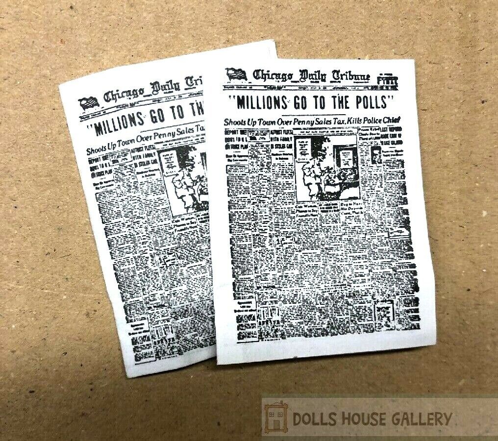 2 Newspapers, Miniature Dolls House, 1.12 Scale Accessory