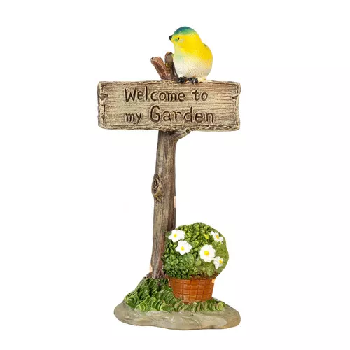 Welcome To My Garden Bird Flower Sign, Dolls House Miniatures, Garden Outdoor