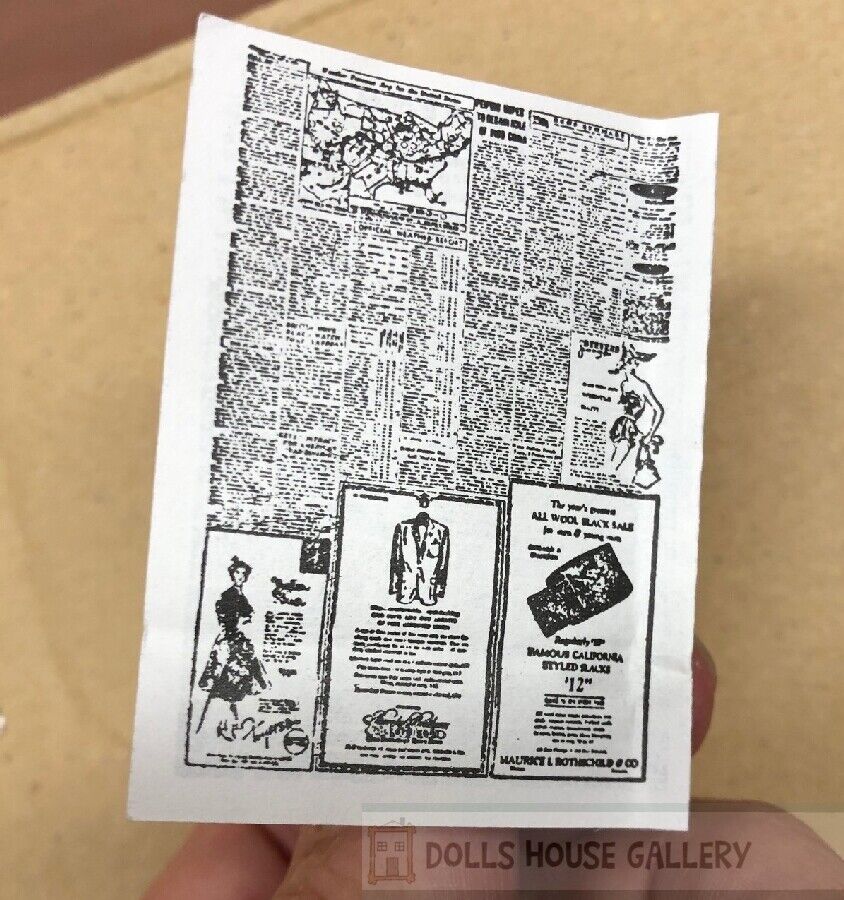 2 Newspapers, Miniature Dolls House, 1.12 Scale Accessory