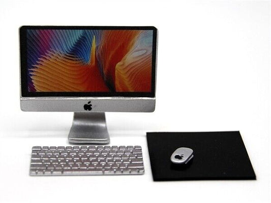 Desktop Computer, Monitor, Keyboard, Mouse & Mat Doll House Miniature 1.12 Scale