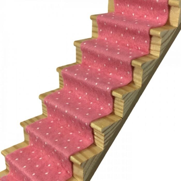 Rose Pink Spotted Stair Carpet, Dolls House Miniature 1.12 Scale, Adhesive Back