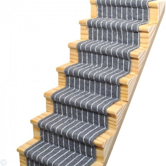 Slate Grey Striped Stair Carpet, Dolls House Miniature 1.12 Scale Adhesive Back