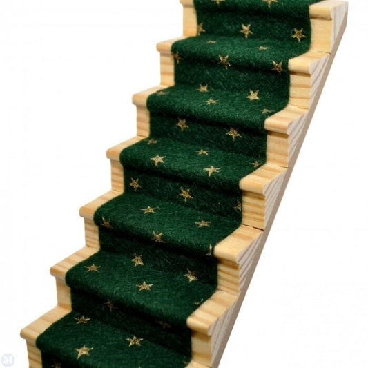 Ivy Green Stair Carpet with Gold Stars Dolls House Miniature 1.12 Scale Adhesive