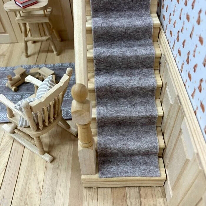 Koala Grey Stair Carpet, Dolls House Miniature 1.12 Scale Carpets, Adhesive Back