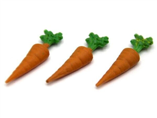 3 Carrots, Dolls House Miniature Market Food Accessory Veg
