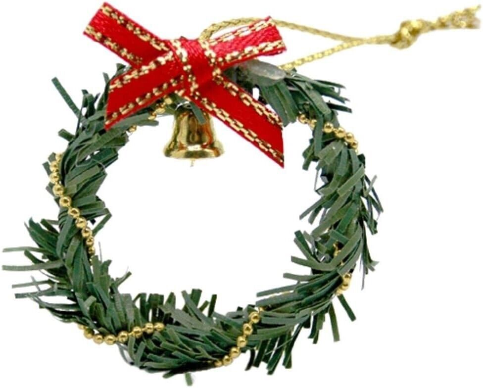 Christmas Wreath With Bell & Ribbon, Dolls House Miniatures Xmas