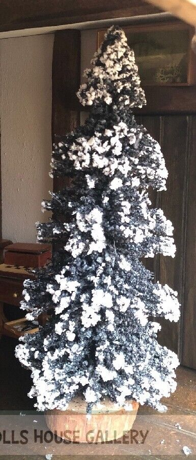 Large Snowy Christmas Pine Tree 8", Dolls House Miniature Xmas Tree, 1.12 Scale