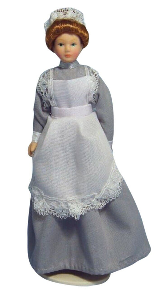 Maid Doll In Grey Outfit, Dolls House Miniature 1/12 Scale