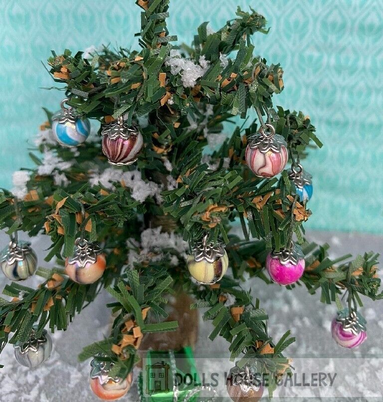 10 Assorted Handmade Christmas Tree Baubles, Dolls House Miniature Xmas