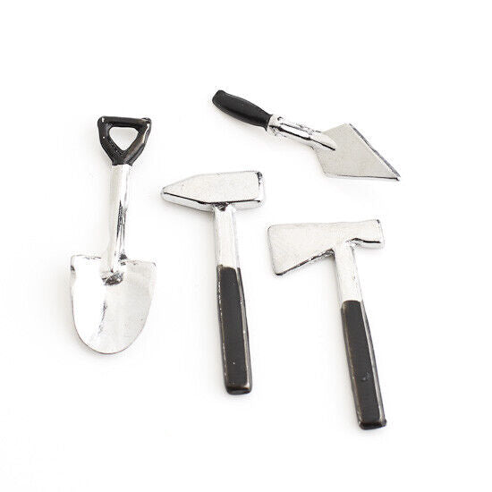 Four Piece Tool Set, Dolls House Miniature Accessory. 1;12th Scale