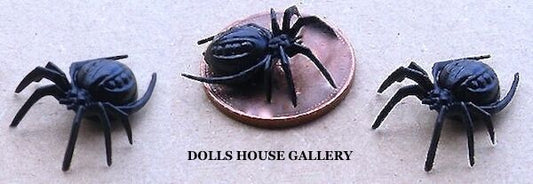 3 Black Spiders miniatures insects garden outdoor, Halloween, Creepy Crawly, UK