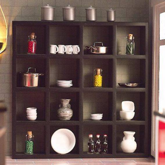 Black Display Shelves With 16 Compartments Doll House Miniatures, Shop 1:12th