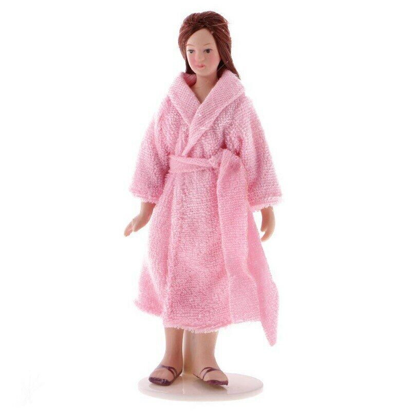 Lady Doll In Pink Bath Robe, Dolls House Miniature 1.12 Scale, Bathtime