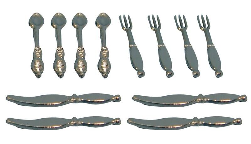 Cutlery Set Silver, Dolls House Miniatures Kitchen Accessory