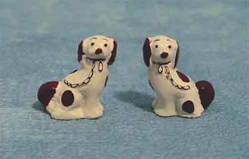 Pair Of Staffordshire Dogs White & Brown, Dolls House Miniature Pets Animals