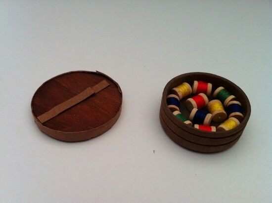 Box of Reels, Sewing Room. Dolls House Miniature, 1.12th Scale