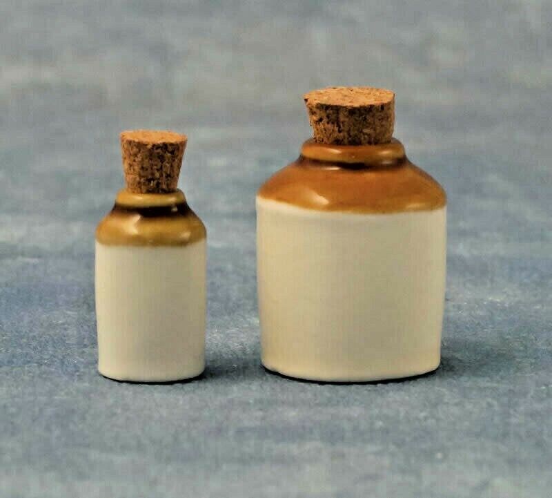 Pair Of Stoneware Jars, Dolls House Miniatures 1.12 Scale, Cookware, Kitchen