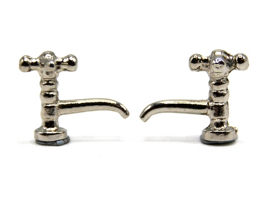 One Pair of Silver Coloured Taps, Doll House Miniatures DIY Fixture Bathroom Tap