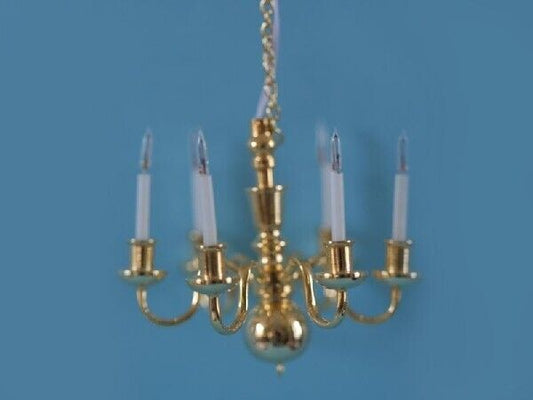 6 Arm Candle Chandelier, Dolls House Miniature Lighting, 12 Volt Electric