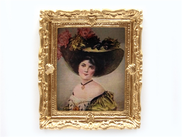 Ornate Gold Framed Picture Of A Lady, Dolls House Miniature Wall Decor. Portrait