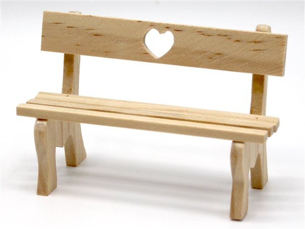 Love Heart Garden Bench, Dolls House Miniatures,  Wooden 1.12 Scale