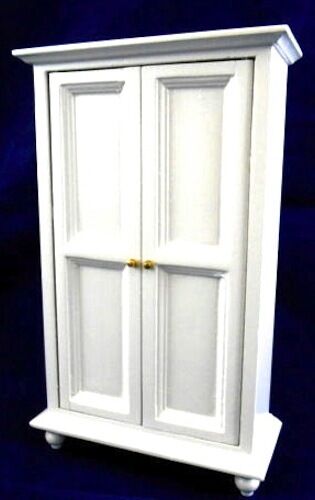 White Wardrobe Bedroom Furniture for dolls house, Miniature with shelves
