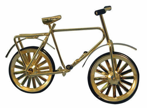 Small Childs Gold Bicycle, Doll House Miniature, 1.12th Scale, Bike