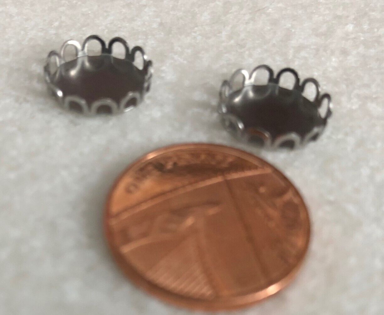 2 Tiny Round Silver Trays, Dolls House Miniature.