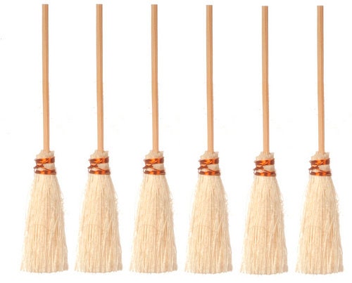 Six Wooden Brooms / Brushes, Dolls House Miniature, 1.12 Scale Accessory