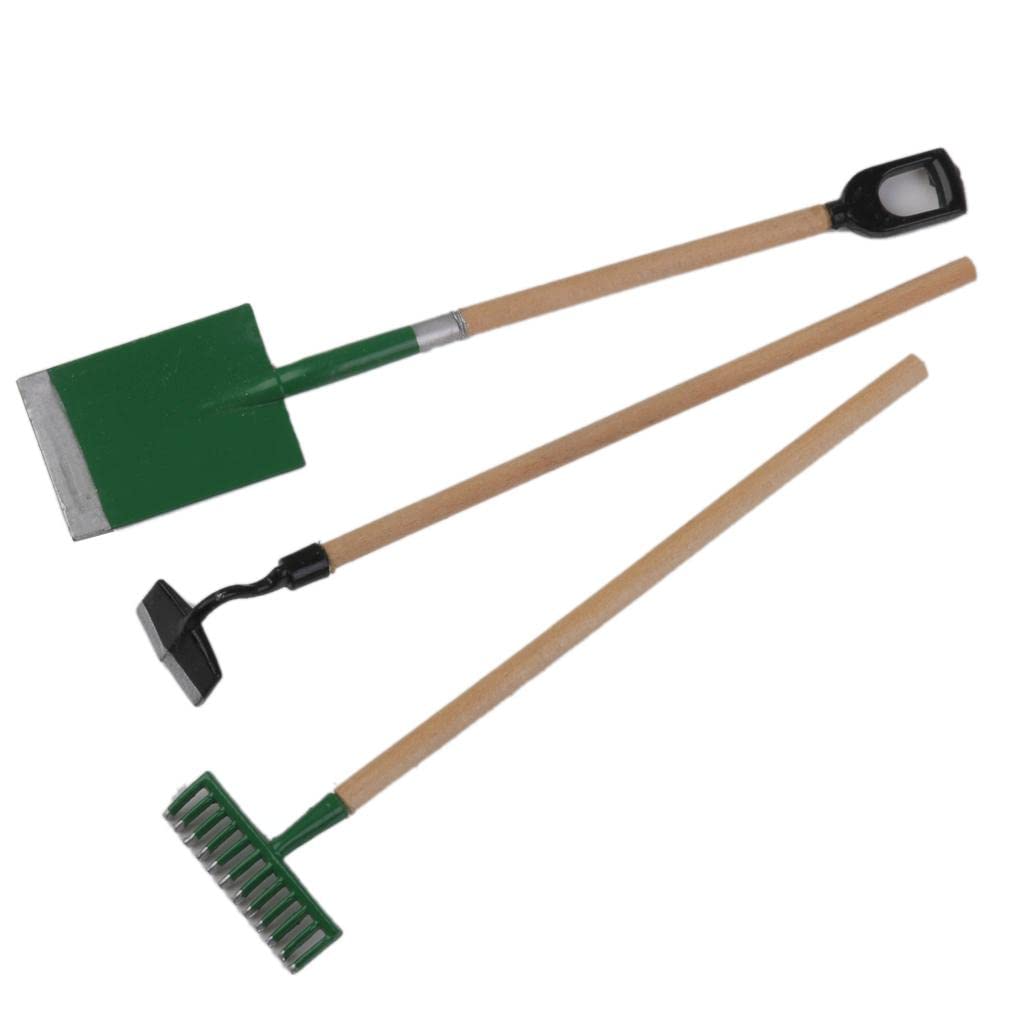 1:12 Scale Dolls House Miniature Garden Accessory Tools Set Spade Rake Shed