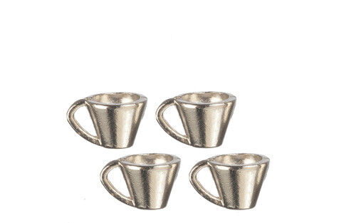 Silver Cups 4 Pack, Dolls House Miniature Accessory, Metal Cups