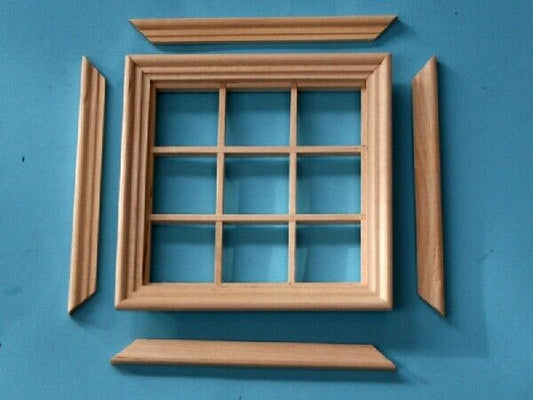 9 Pane Wooden Window 11cm by 11cm,  1.12 Scale DIY