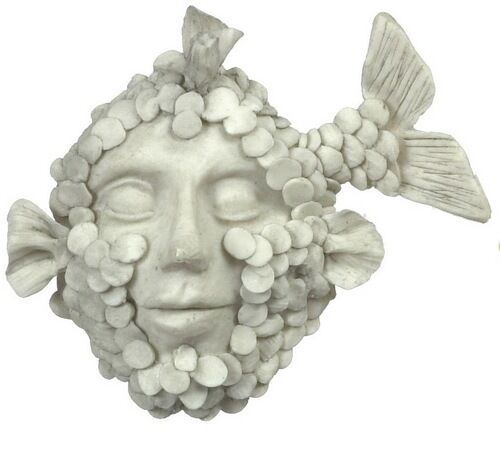 Fish Face Wall Plague Gray, Dolls House Miniatures, Ornamental, Decorative.