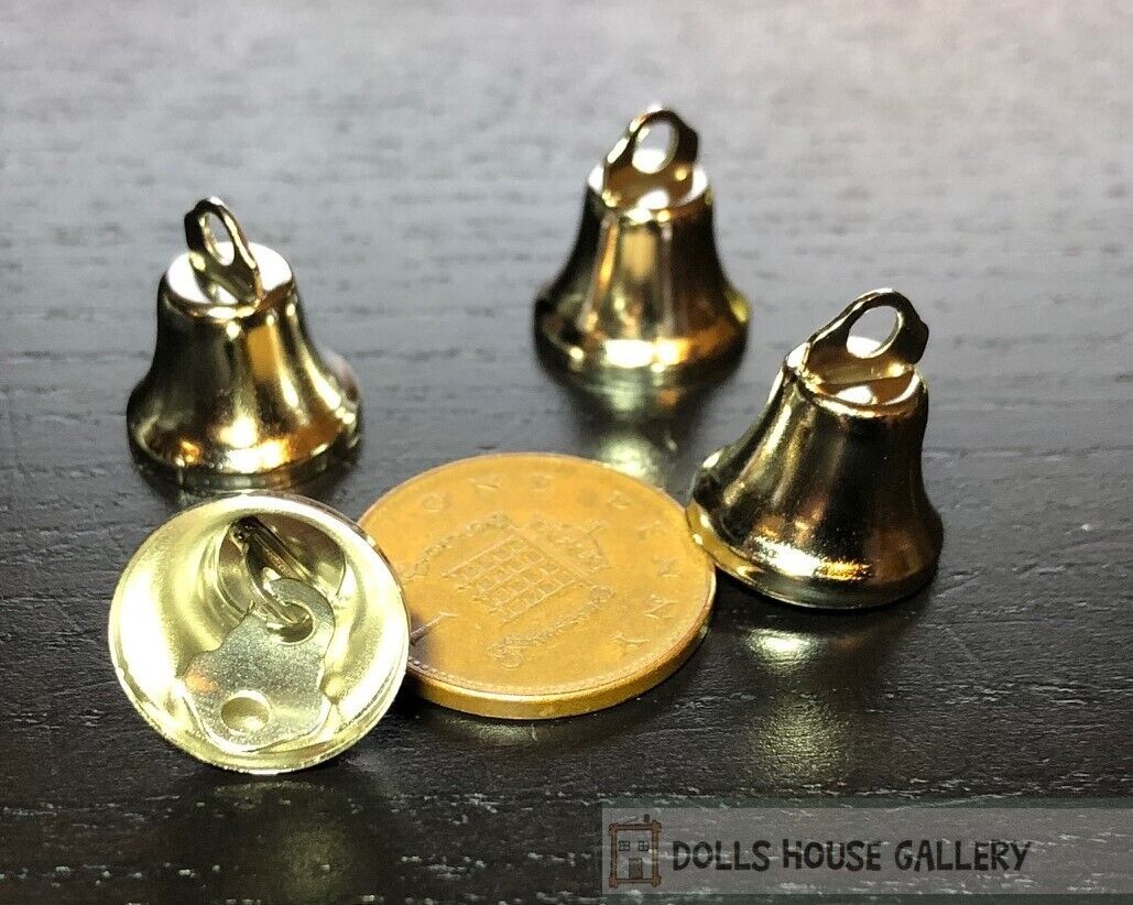 Four 14mm Silver Liberty Bells, Dolls House Miniature, Crafts