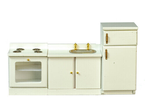 White Kitchen Set, Oven Fridge & Sink Unit, Dolls House Miniature