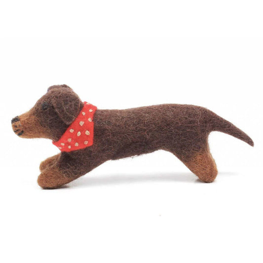 Peggy the Sausage Dog Pocket Pal, Felt Hand, Amica Fair Trade Toy Eco Dog
