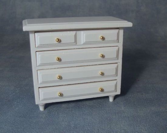 Chest Of Drawers In White Dolls House Miniature Bedroom Furniture