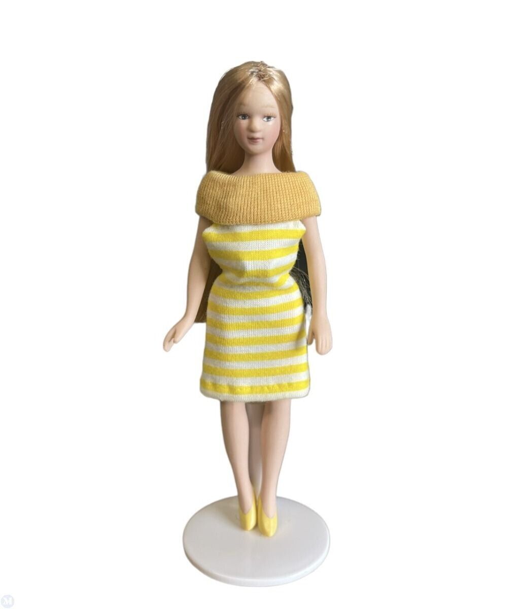 Modern Blonde Female Doll With Stand Included, Dolls House Miniatures, Woman