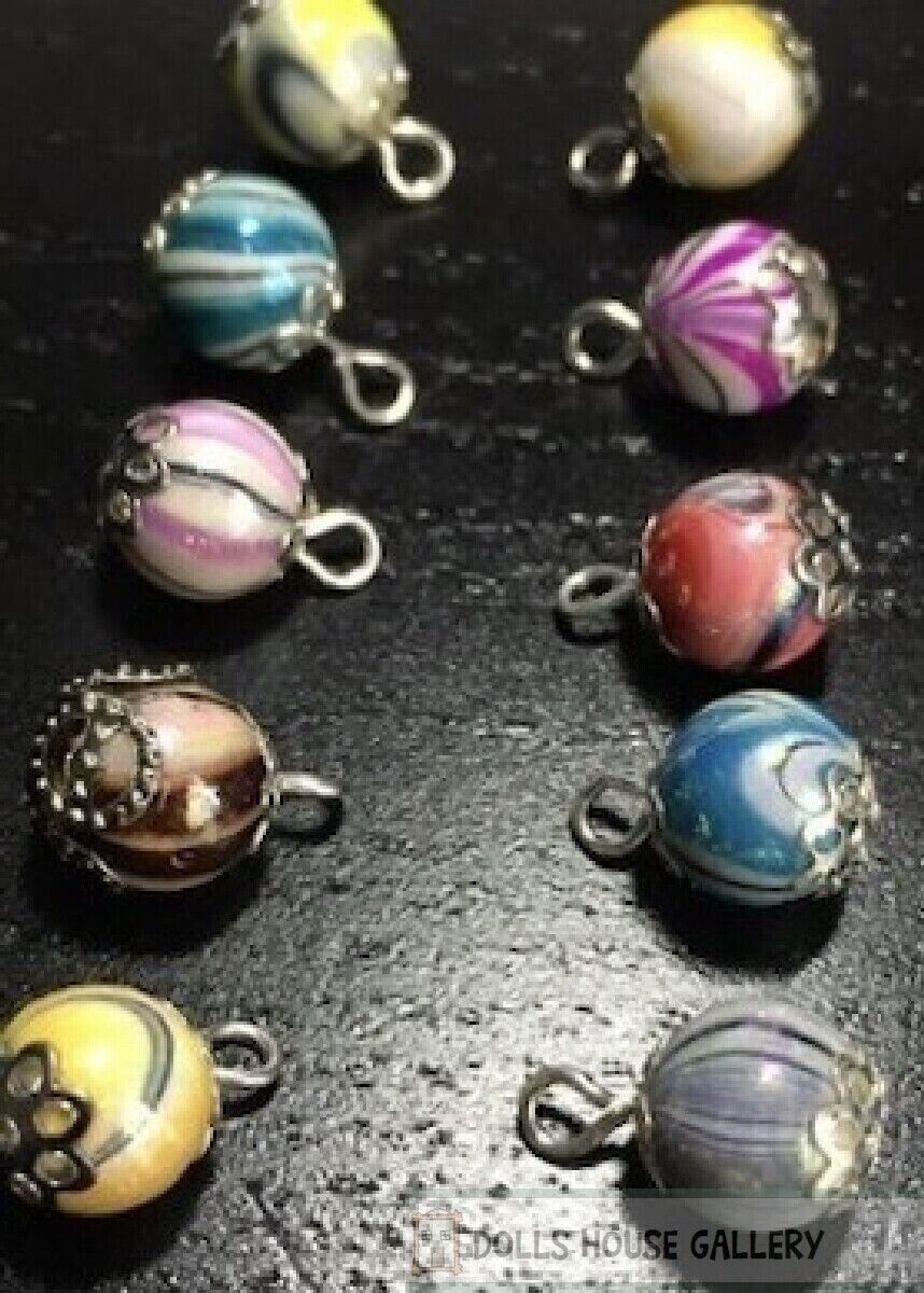 10 Handmade Christmas Tree Baubles Blend Mix, Dolls House Miniature Xmas